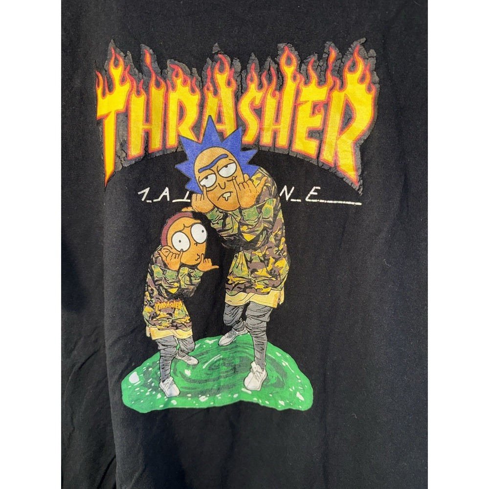 THRASHER Magazine Men's T-Shirt Rick & Morty Graphic Black Skateboarding Size XL